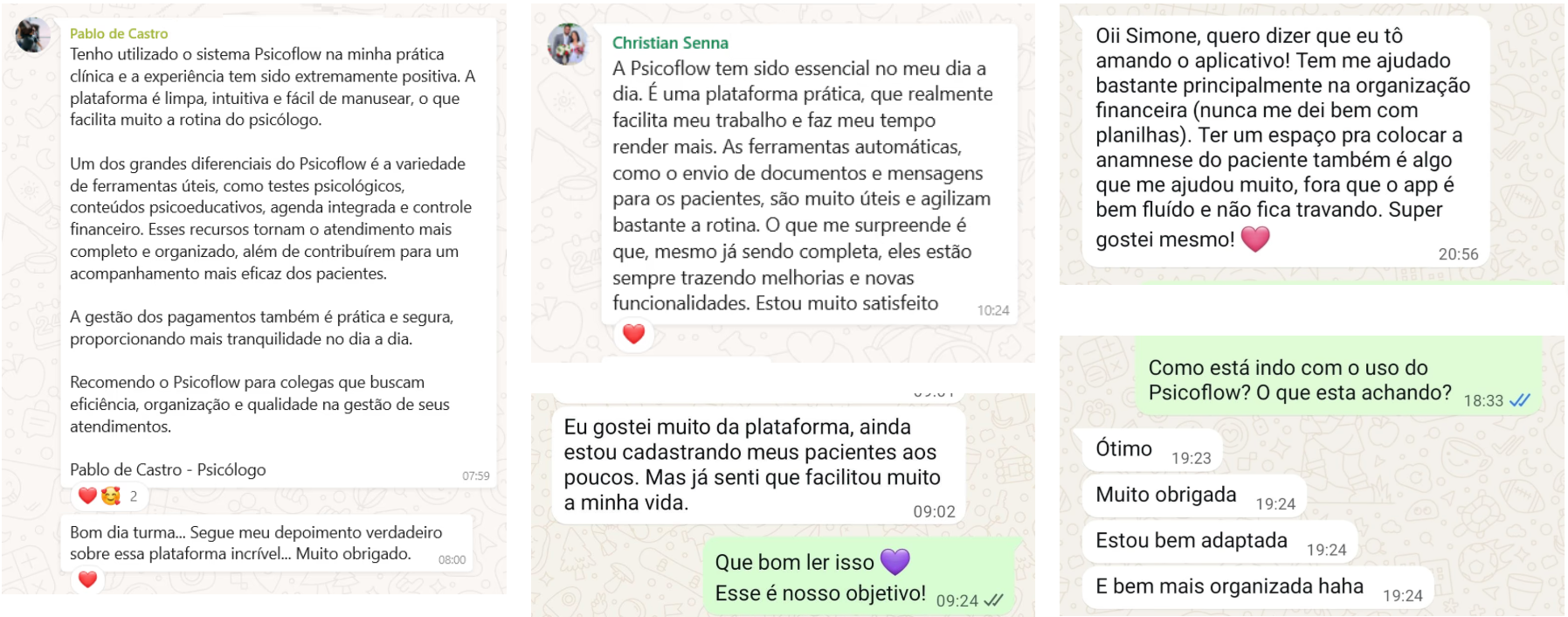 Depoimentos reais de clientes Psicoflow